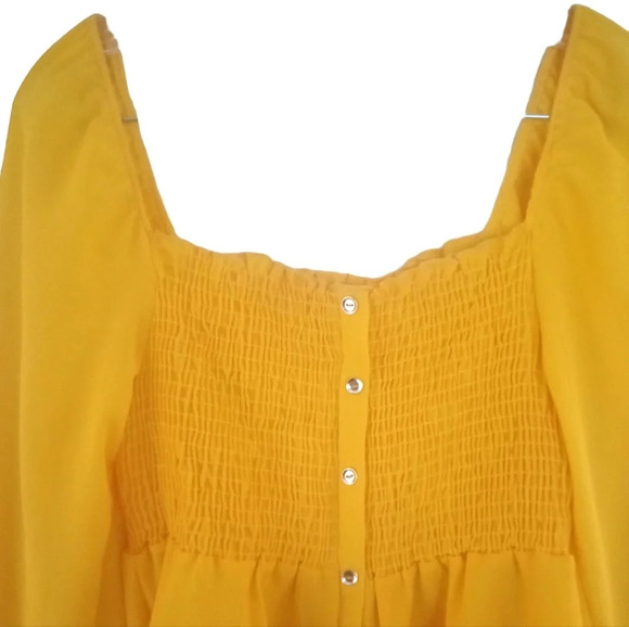 Vivace Women's Bright Yellow Shirred Peplum  Crop Top Size 1X - Picture 3 of 5